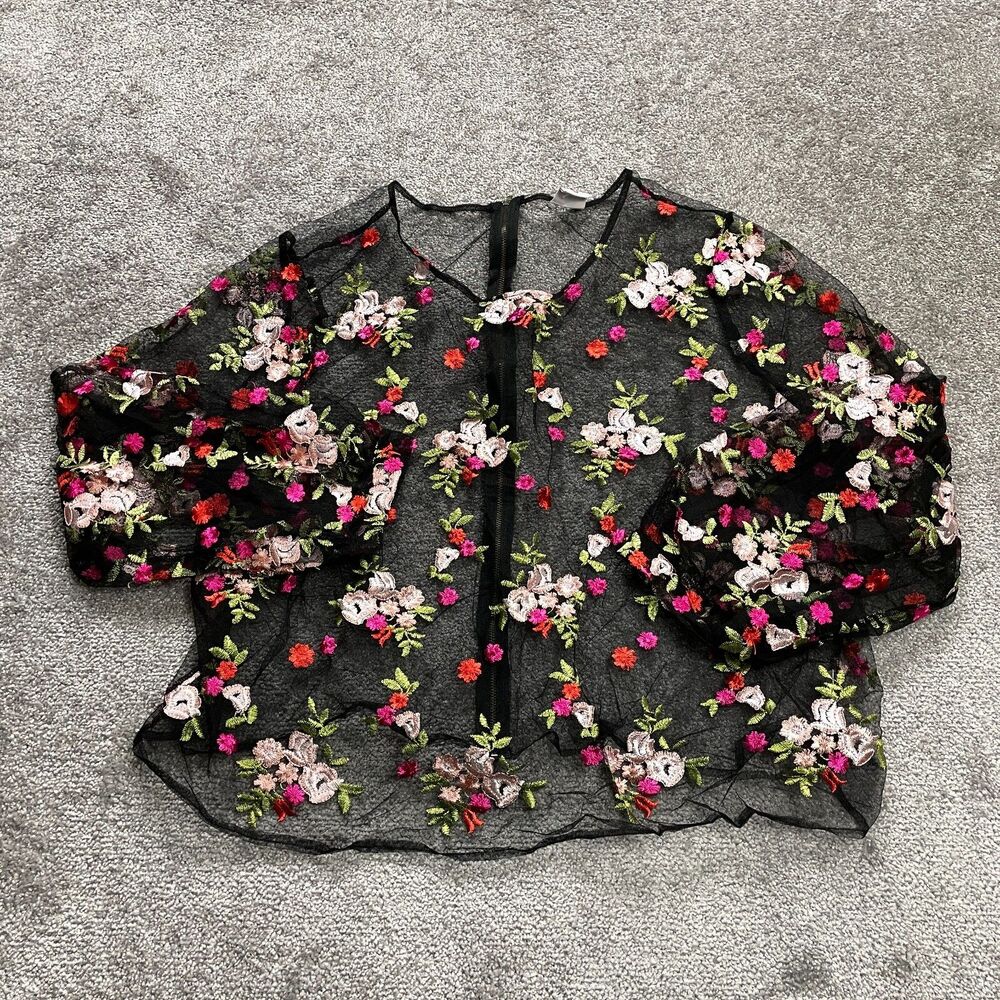 Impulsive Blouse Shirt Womens 3X Long Sleeve Ladies Top Floral Embroidered Sheer